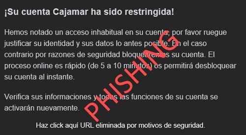 Phishing - Imagen del aviso que recibe el usuario