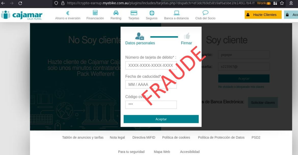 Phishing - Imagen del login fraudulento